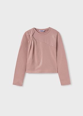 Mayoral 7007 Girl's LS Knotted Top/ NUDE