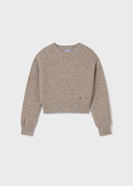 Mayoral 7305 Girl's Long Sleeve Speckled Sweater – Sepia Neps