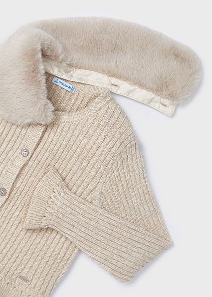 Mayoral 4362 Girl's Long Sleeve Vegan Fur Collar Cardigan – Mazapan