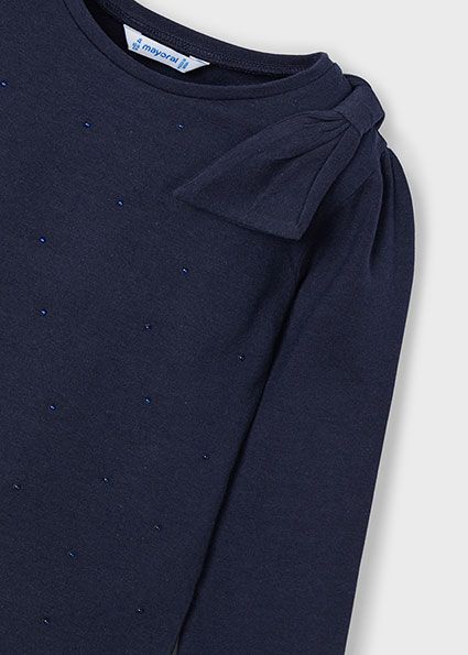Mayoral 4064 Girl's Long Sleeve Dot & Bow T-Shirt – Marino