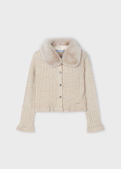 Mayoral 4362 Girl's Long Sleeve Vegan Fur Collar Cardigan – Mazapan