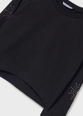 Mayoral 7471 Girl's LS Detailed Slv Pullover Sweater/ NEGRO