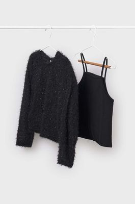 Mayoral 7006 Girl's LS Fluffy Top & Camisole Set 2PC/ NEGRO