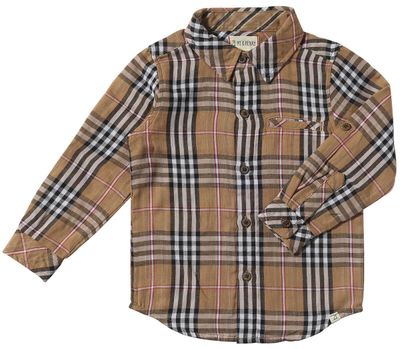 Me & Henry HB1395F Boy’s Long Sleeve Atwood Plaid Shirt – Brown- Black- Red