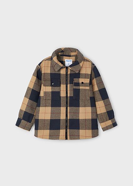 Mayoral 4462 Boy's LS Zip Plaid Jacket/ TOFFEE