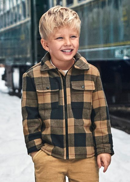 Mayoral 4462 Boy's LS Zip Plaid Jacket/ TOFFEE