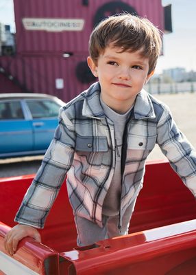 Mayoral 4462 Boy's LS Zip Plaid Jacket/ CLOUDY