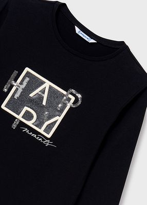 Mayoral 7004 Girl's LS "Happy" T-Shirt/ NEGRO