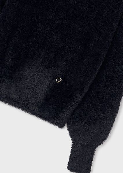 Mayoral 7302 Girl's Long Sleeve Fluffy Pullover Sweater – Negro
