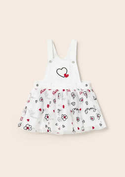 Mayoral 1944 Baby Girl’s Red Shirt & Overall Tule Skirt W/ Heart Patterns