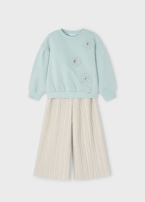 Mayoral 4551 Girl's Long Sleeve Pullover Sweater & Pleated Pants Set 2PC – Jade