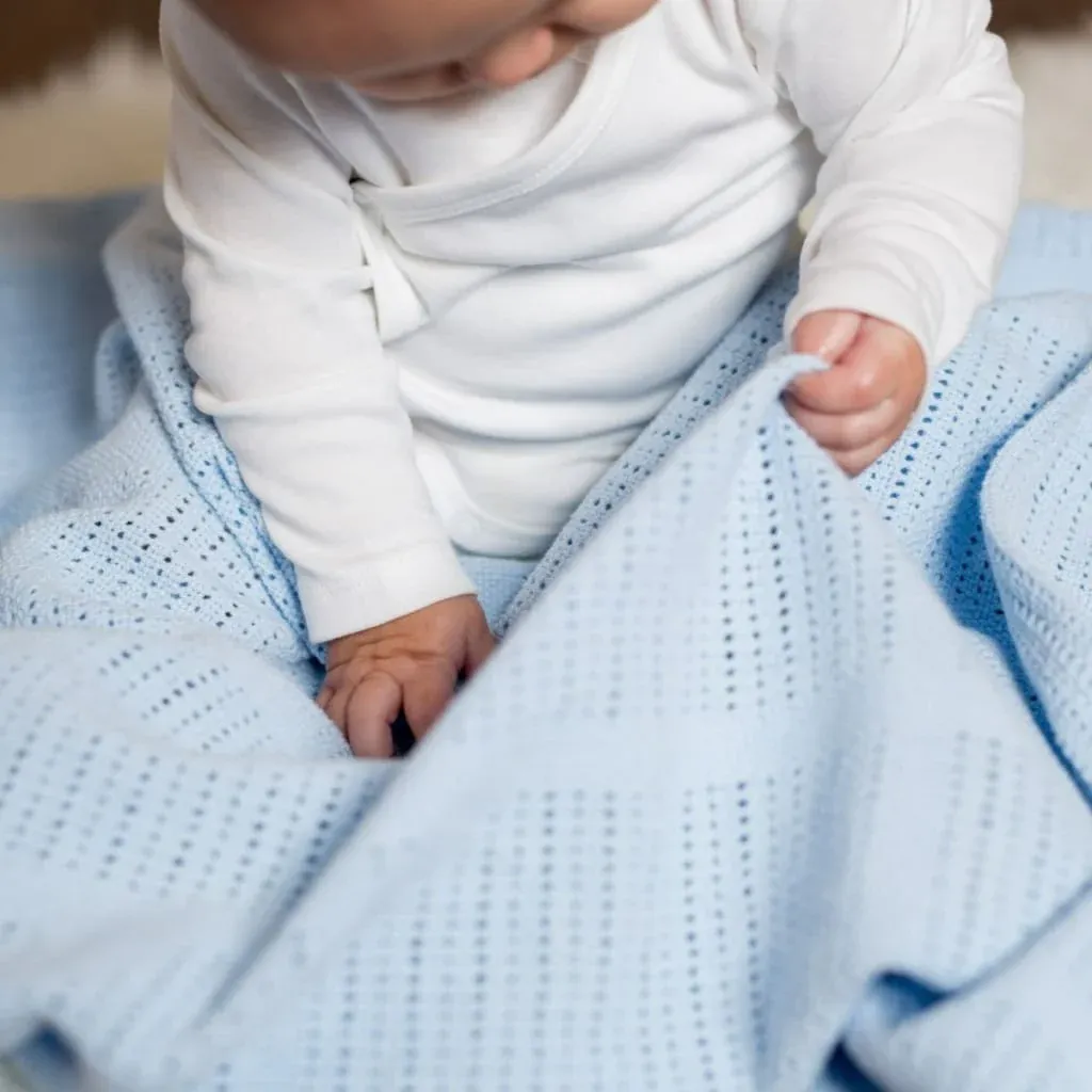 Lulujo LJ752 Baby Boy's Cotton Cellular Blanket 30"x40" – Blue