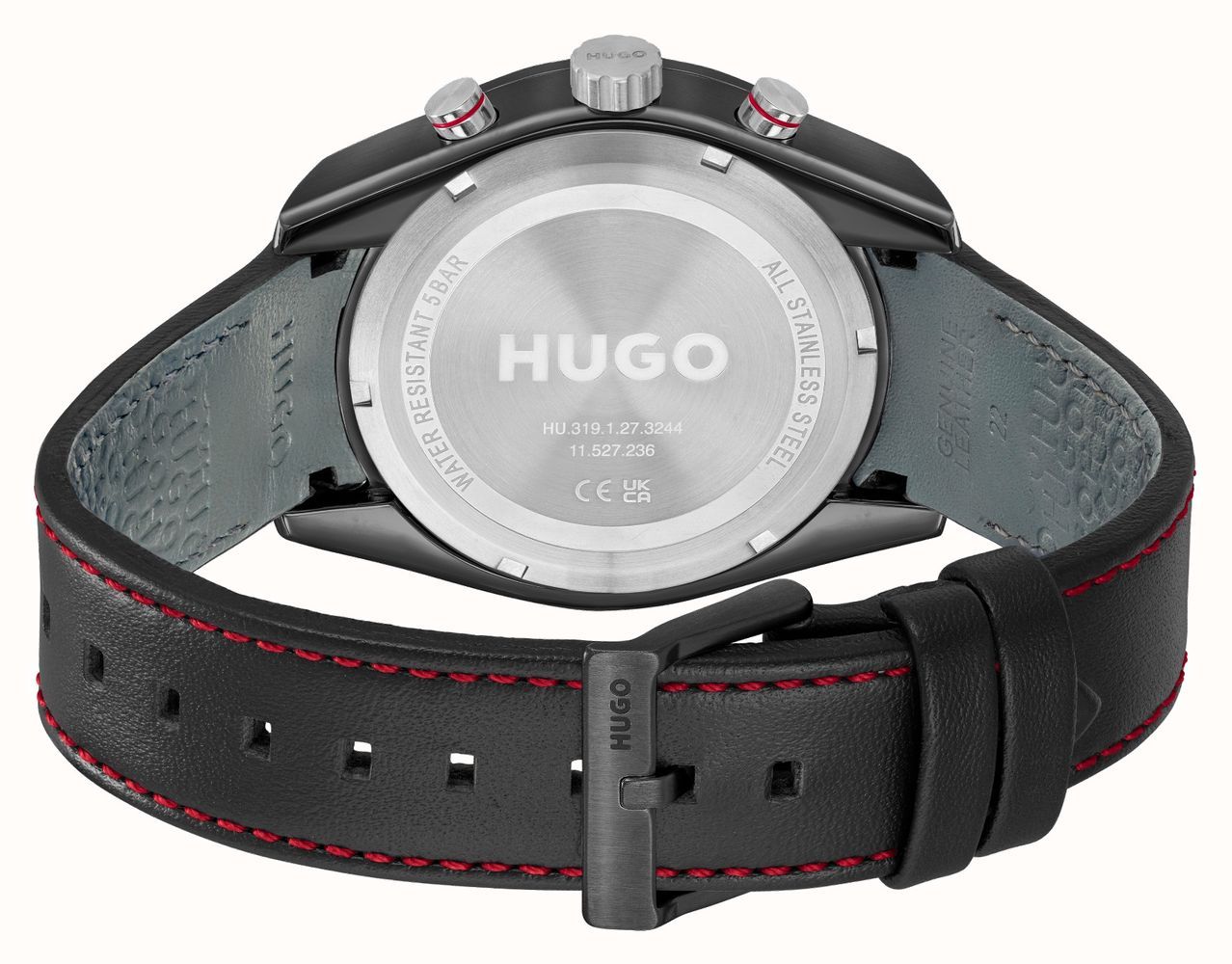 HUGO 1530370 Men's #Fast For Him Quartz Black Leather Band Watch