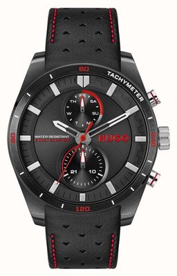 HUGO 1530370 Men's #Fast For Him Quartz Black Leather Band Watch