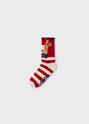Mayoral 10809 Girl's Stripe Reindeer Non-Slip Socks 1PR/ GUINDA