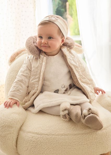 Mayoral 2454 Baby Girl's Reversible Vegan Fur Coat – Ceramica