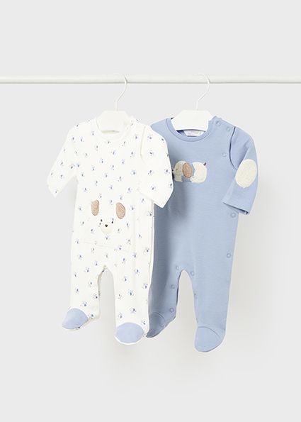 Mayoral 2796 Baby Boy's Long Sleeve Footed Puppy Onesie – Lt Blue