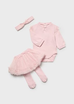 Mayoral 2814 Baby Girl's Long Sleeve Onesie, Tutu Skirt & Headband Set 3PC – Rosa Baby