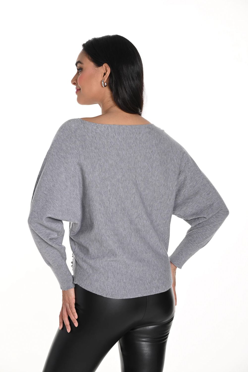 Frank Lyman 243456U Women's Long Sleeve Knit Pearl Detail Pkt Top – Grey