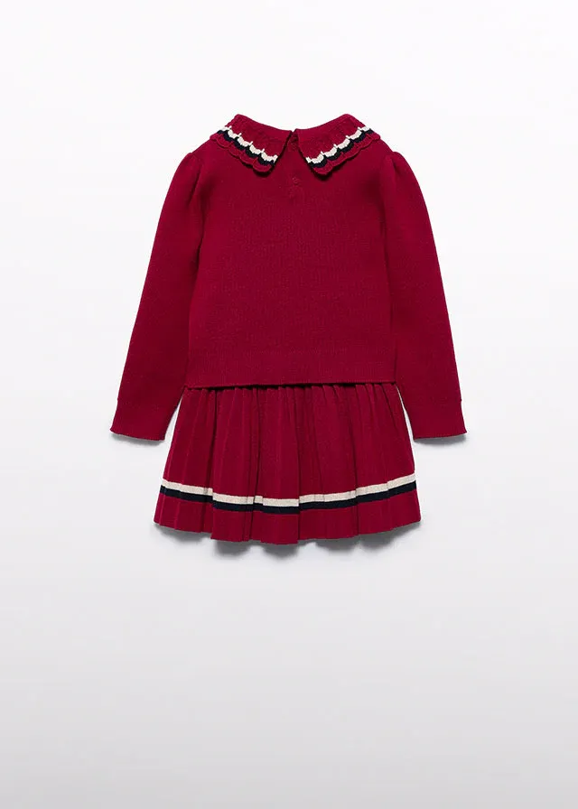 Abel & Lula 5548 Girl's Long Sleeve Knit Sweater & Pleated Skirt Set 2PC – Rojo
