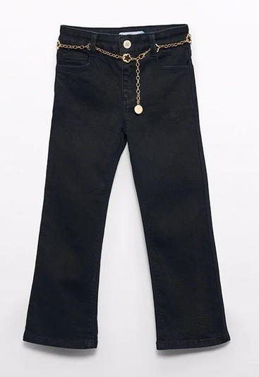 Abel & Lula 5719 Girl's Flared Jeans & Chain Belt Set 2PC – Negro