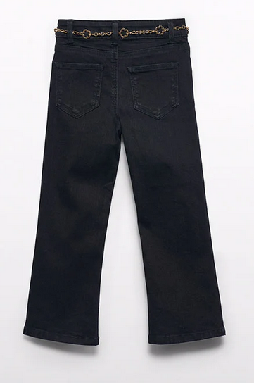 Abel & Lula 5719 Girl's Flared Jeans & Chain Belt Set 2PC – Negro