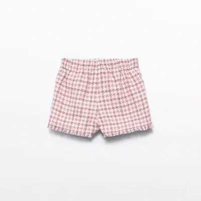 Abel & Lula 5670/5707 Baby Girl's Long Sleeve Pleated T-Shirt & Houndstooth Shorts Set 2PC – Crema- Rosa