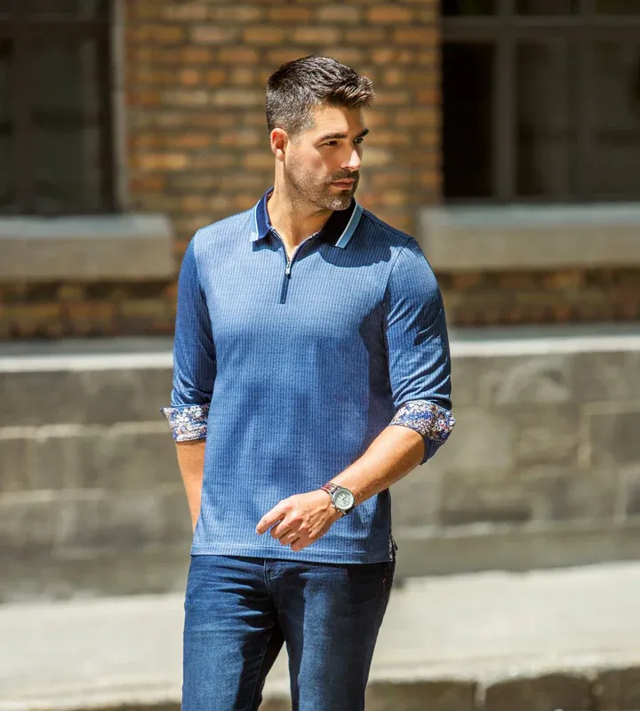 Au Noir FEDERICO Men’s Printed Long Sleeve Polo