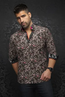 Au Noir ELIADE Men’s Stretch Floral Dress Shirt/