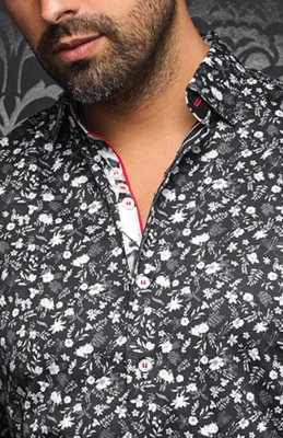 Au Noir SALVATORE Men’s Stretch Floral Dress Shirt/