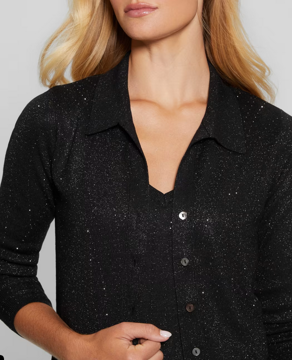 Guess W4BR46Z3IY0 Women's Ls Giovanna Hot Fix Polo Sweater – Jet Black Multi