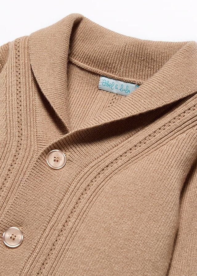 Abel & Lula 5804 Baby Boy's Long Sleeve Smoking Neck Cardigan – Camel