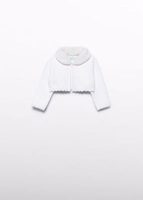 Abel & Lula 5814 Baby Girl's LS Vegan Fur Collar Cardigan/ NATA