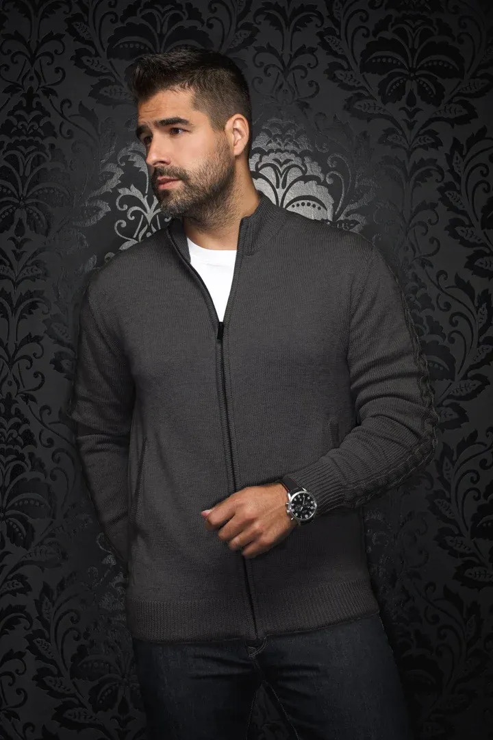Au Noir ESTEBAN_FZ Men's Long Sleeve Mock Neck Full Zip Wool Sweater
