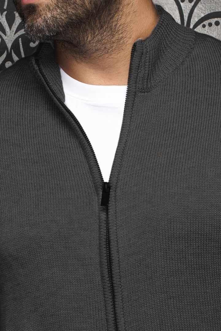 Au Noir ESTEBAN_FZ Men's Long Sleeve Mock Neck Full Zip Wool Sweater