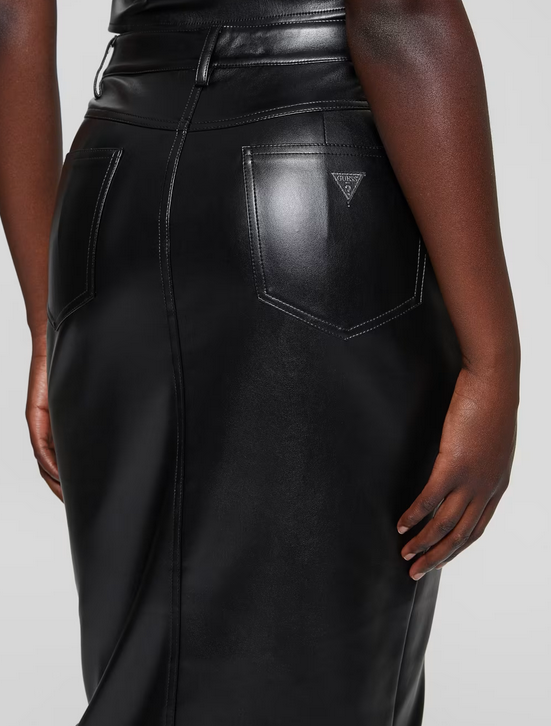 Guess W4PD1KWF8Q0 Women's Celine Vegan Leather Skirt – Jet Black A996