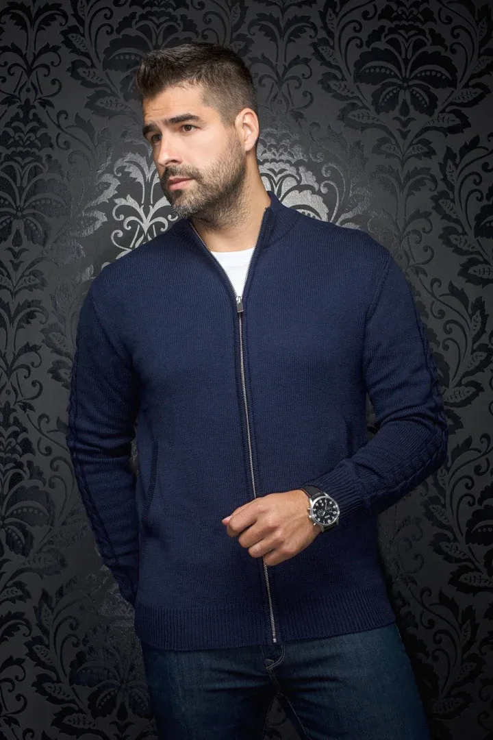 Au Noir ESTEBAN_FZ Men's Long Sleeve Mock Neck Full Zip Wool Sweater