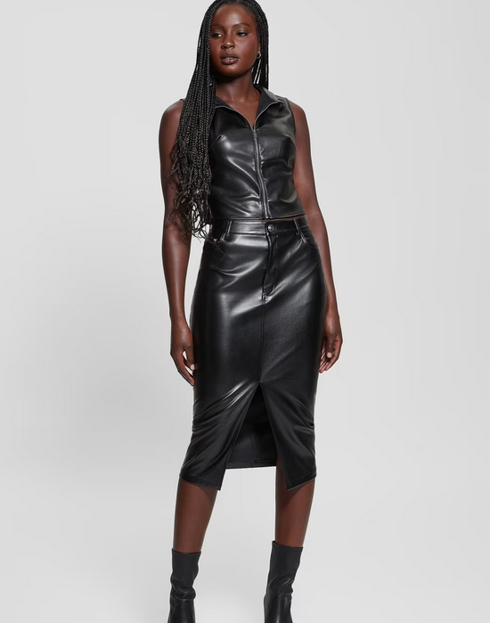 Guess W4PD1KWF8Q0 Women's Celine Vegan Leather Skirt – Jet Black A996