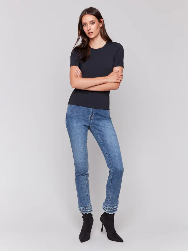 Charlie B C1363S/860B Women's Short Sleeve Double Cloth T-Shirt