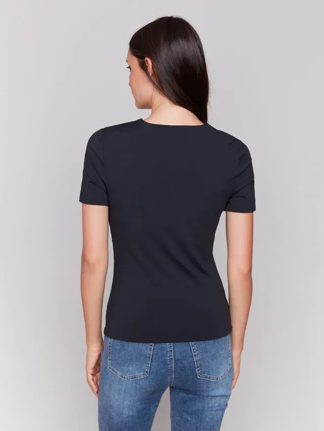 Charlie B C1363S/860B Women's Short Sleeve Double Cloth T-Shirt