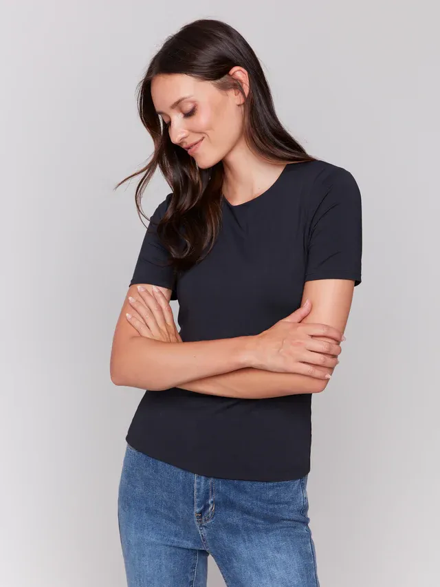 Charlie B C1363S/860B Women's Short Sleeve Double Cloth T-Shirt