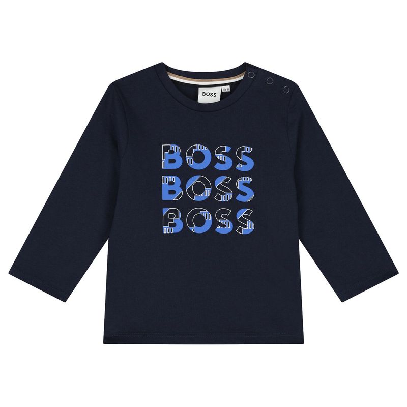 BOSS J51291 Baby Boy's LS Multi Logo Printed T-Shirt/ NAVY