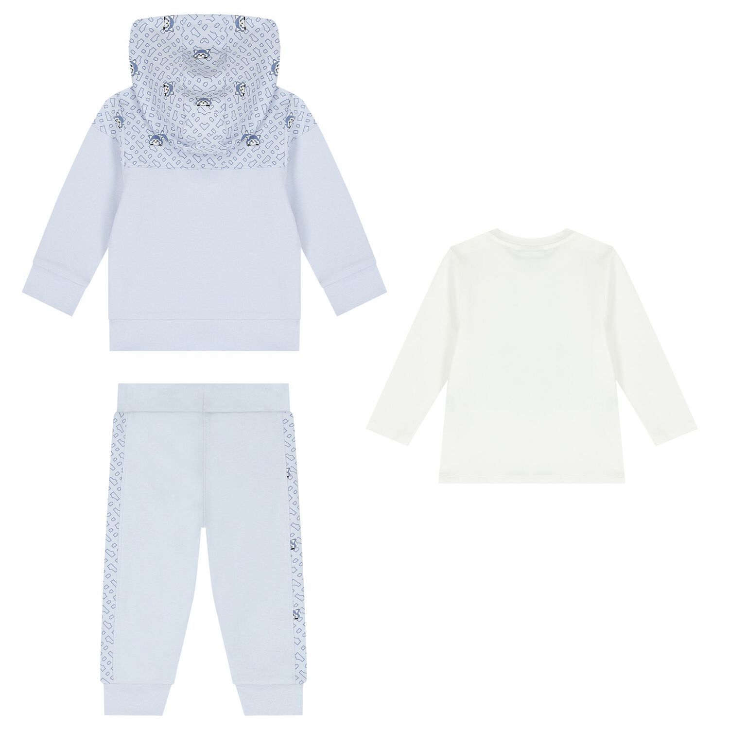 BOSS J51057 Baby Boy's Long Sleeve T-Shirt, Zip Hoodie & Joggers Set 3PC – Lt Blue