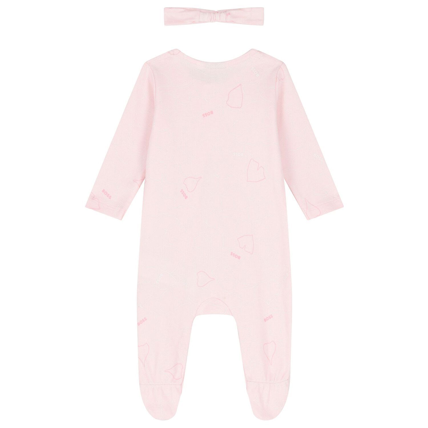 BOSS J51085 Baby Girl's Long Sleeve Footed Onesie & Headband Set 2PC – Pink