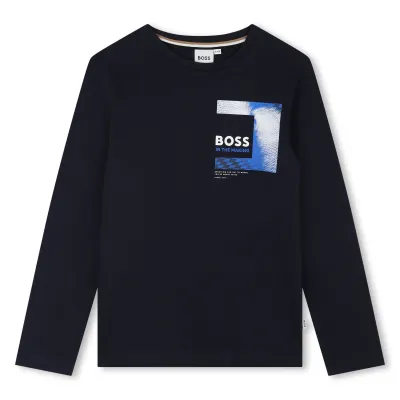 BOSS J51215 Boy's LS Illustration T-Shirt/ NAVY