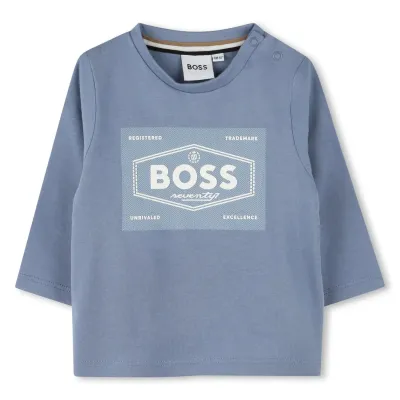 BOSS J51211 Boy's LS Mini Me Logo T-Shirt/ BLUE