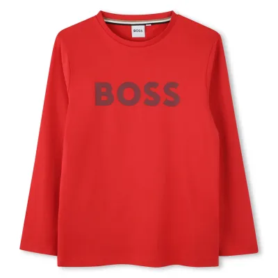 BOSS J51211 Boy's LS Mini Me Logo T-Shirt/ RED