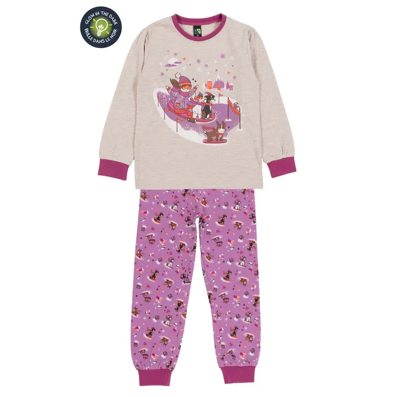 Nano F24P50-2 Girl's Glow in the Dark LS Sledding Pajama Set 2PC/ BEIGE MIX