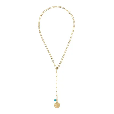 Etrusca WSET00567.TU 18KT Gold-Plated Rolo Link w/ Coin & Turquoise Pendants Necklace