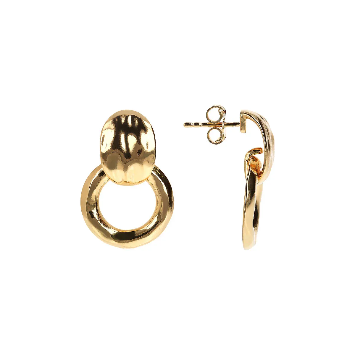 Etrusca WSET00830.YG 18KT Gold-Plated Hammerd Round Link Dangle Earrings